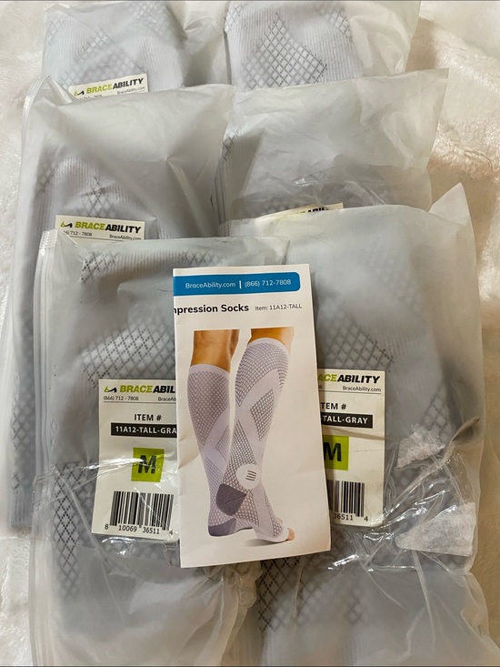 Brace Ability Compression Sock Accessories - BraceAbility Compression Tall Gray Socks Size M 6 pairs